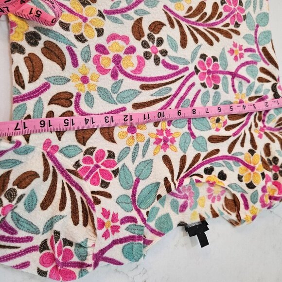 Talbots Boho Floral Merino Wool Puff Sleeve Sweater Medium Pink Blue Colorful - Picture 9 of 10